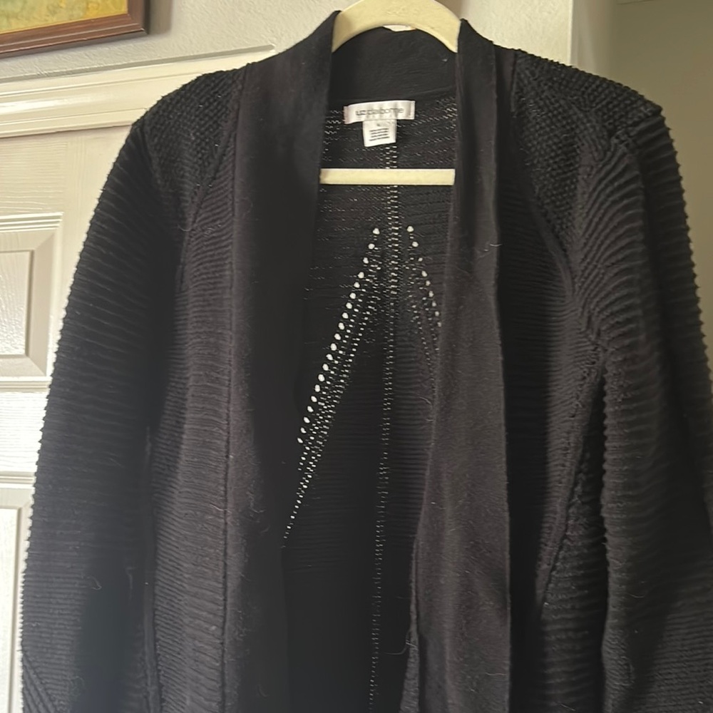 Black Ribbed Open Cardigan with Studded Detail‎